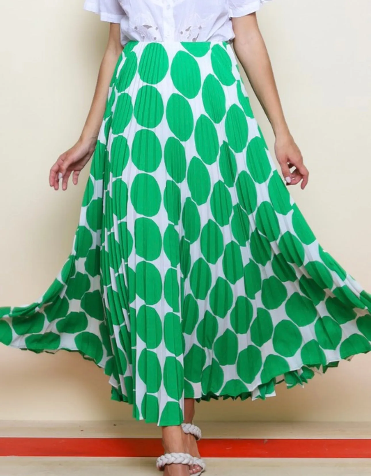 Jasmine Pleated Polka Dot Long Modest Skirt