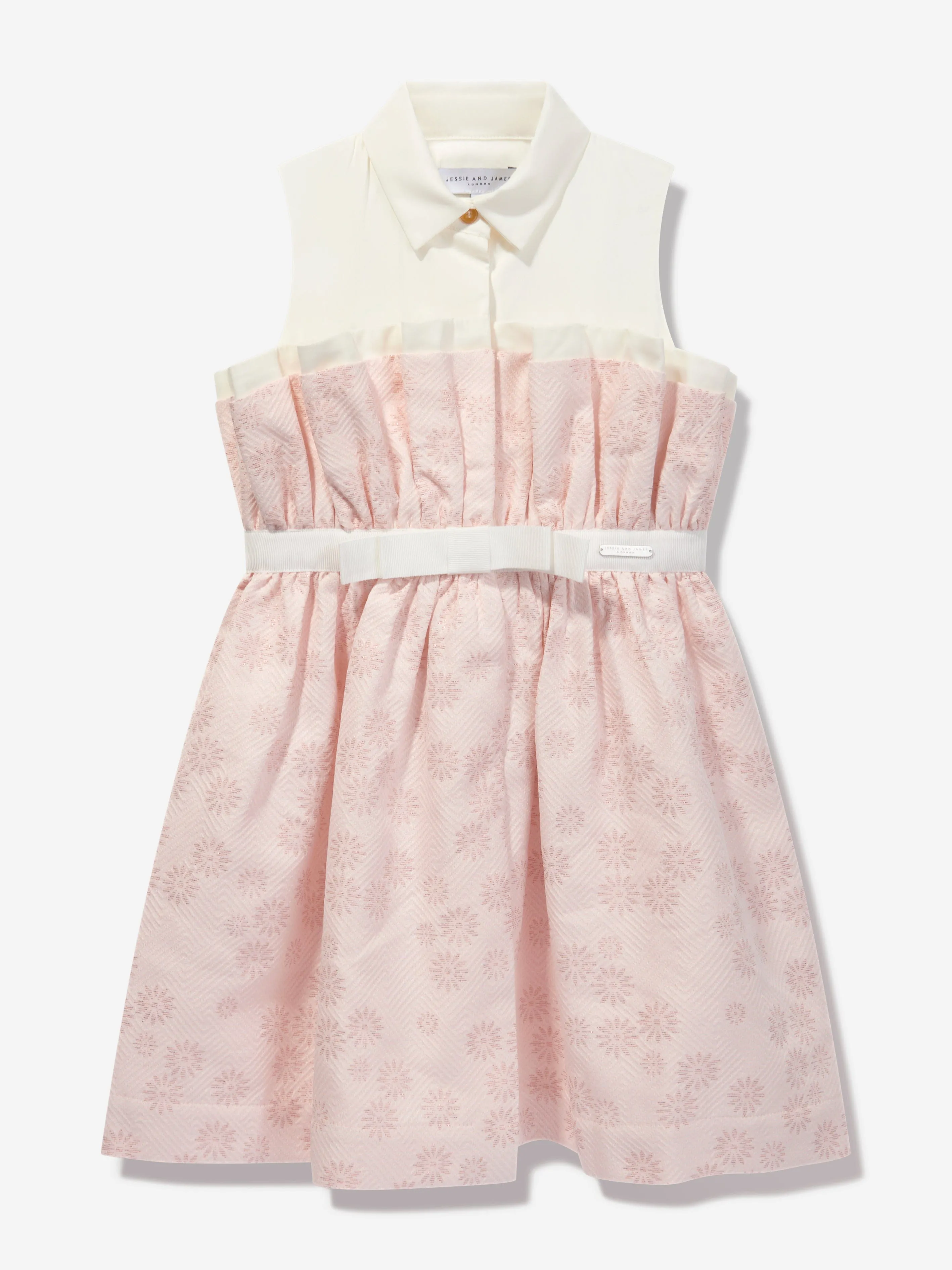 Jessie And James Girls Daisy Jacquard Shirt Dress in Pink