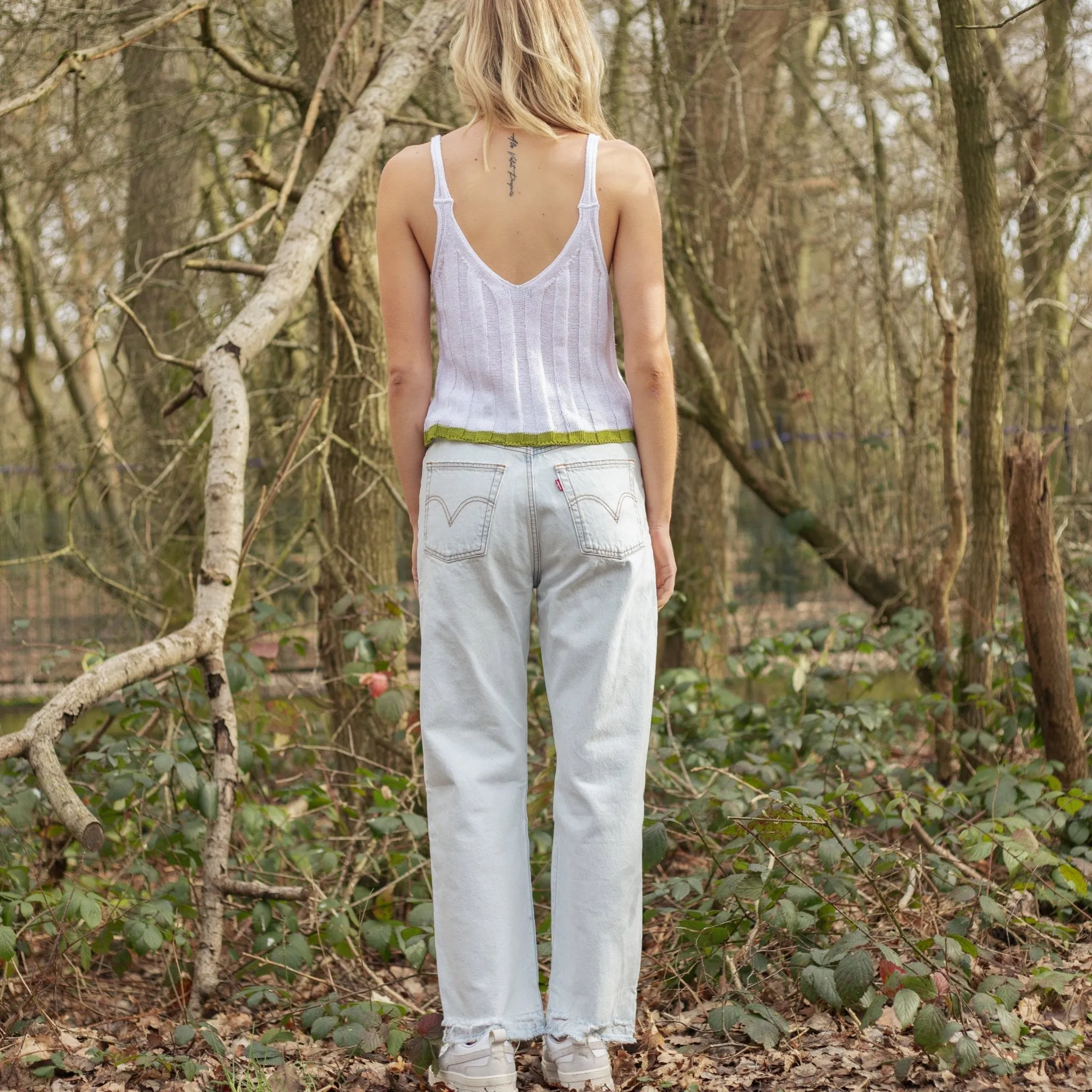 Jodie Ribbed Knitted Cami Vest - White