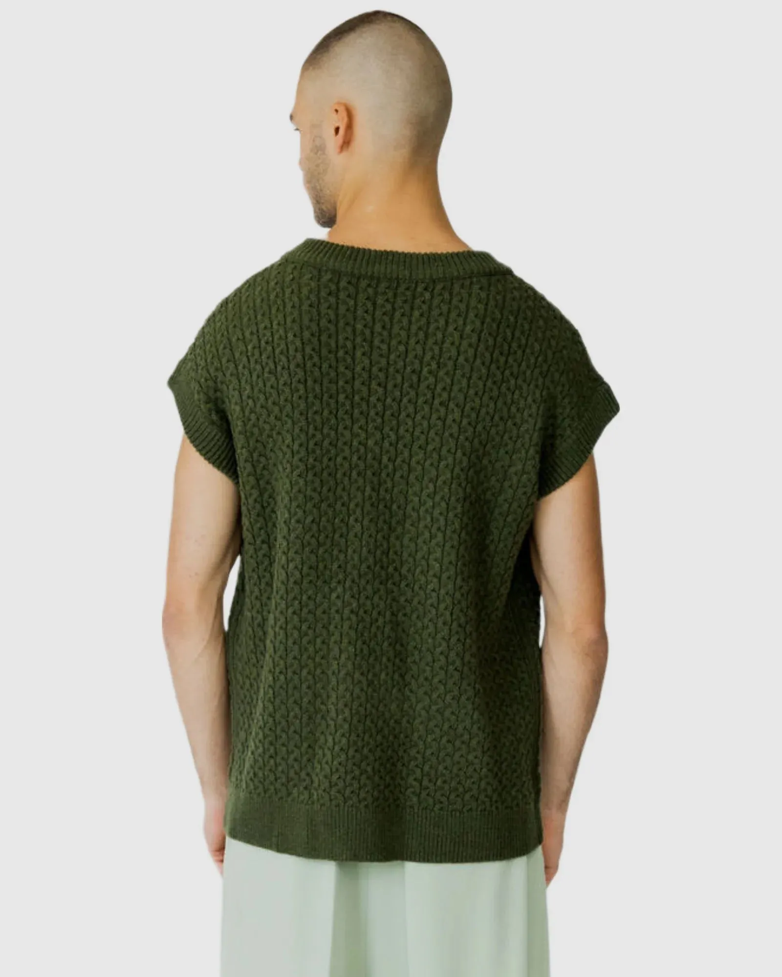 Justin Cassin Mateo Pocket Knitted Vest in Green Color