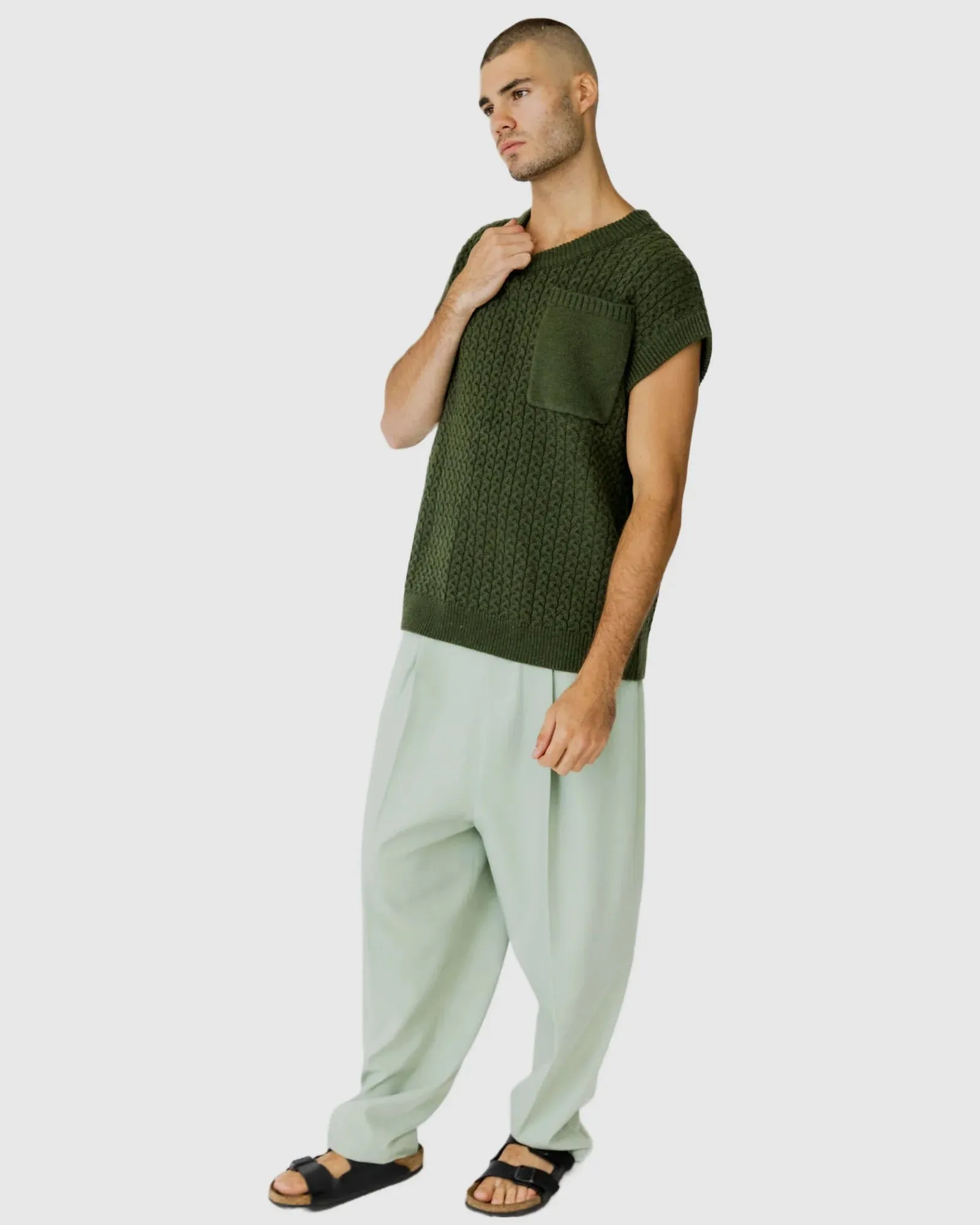 Justin Cassin Mateo Pocket Knitted Vest in Green Color