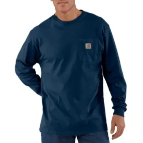 K128 - Loose fit heavyweight long-sleeve pocket Henley t-shirt - Navy