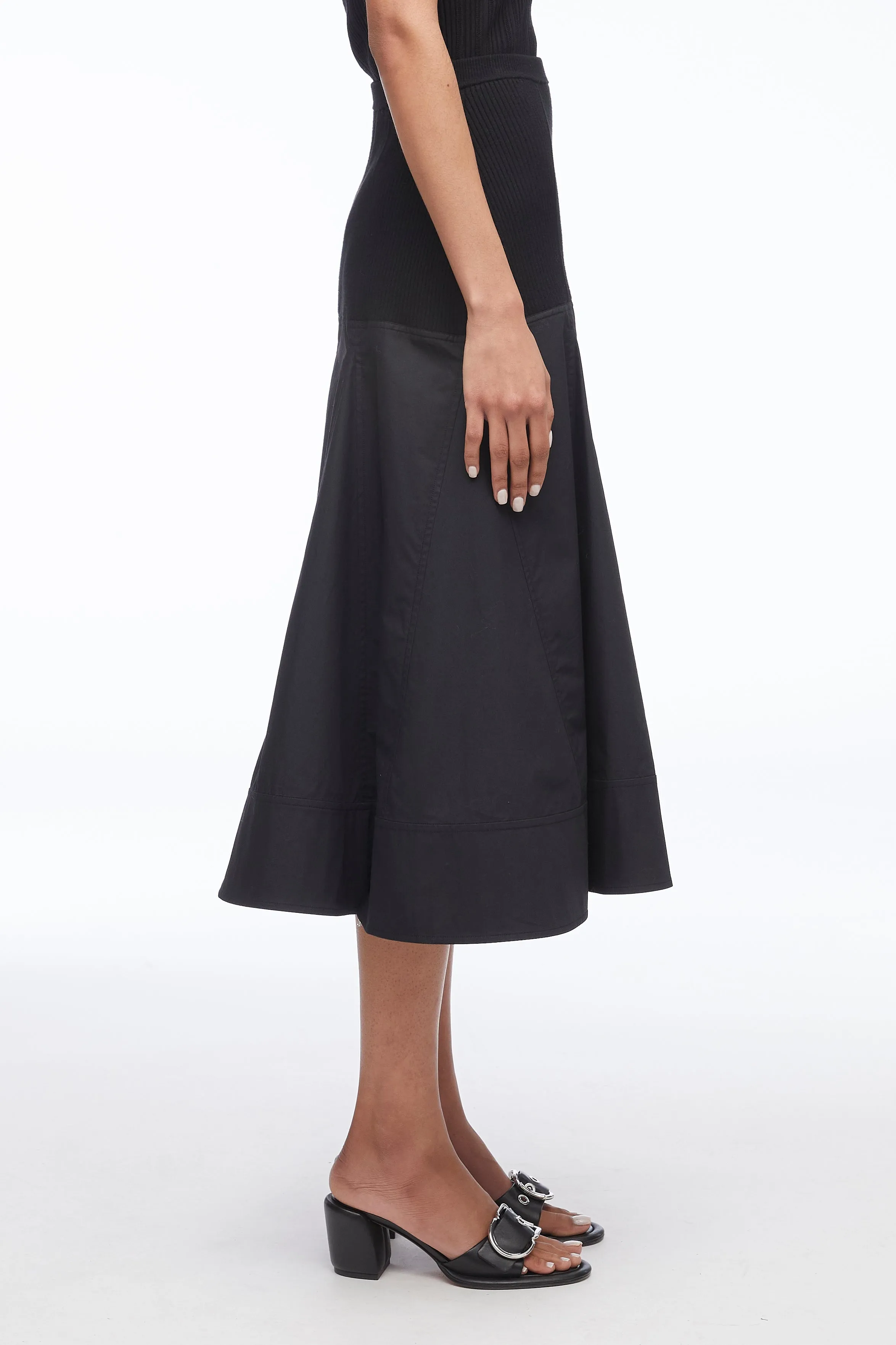 Knit Poplin Midi Skirt