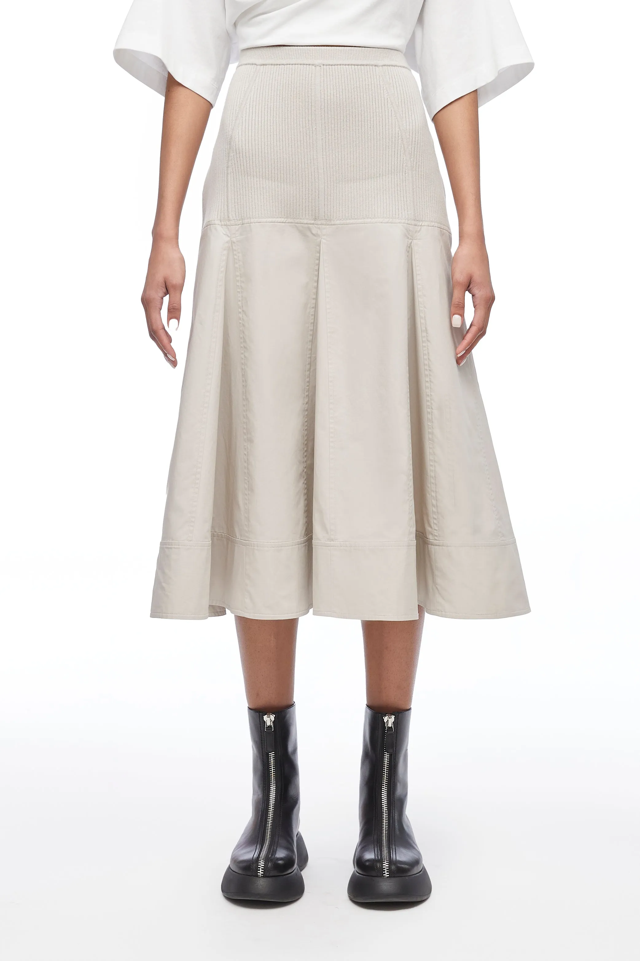 Knit Poplin Midi Skirt