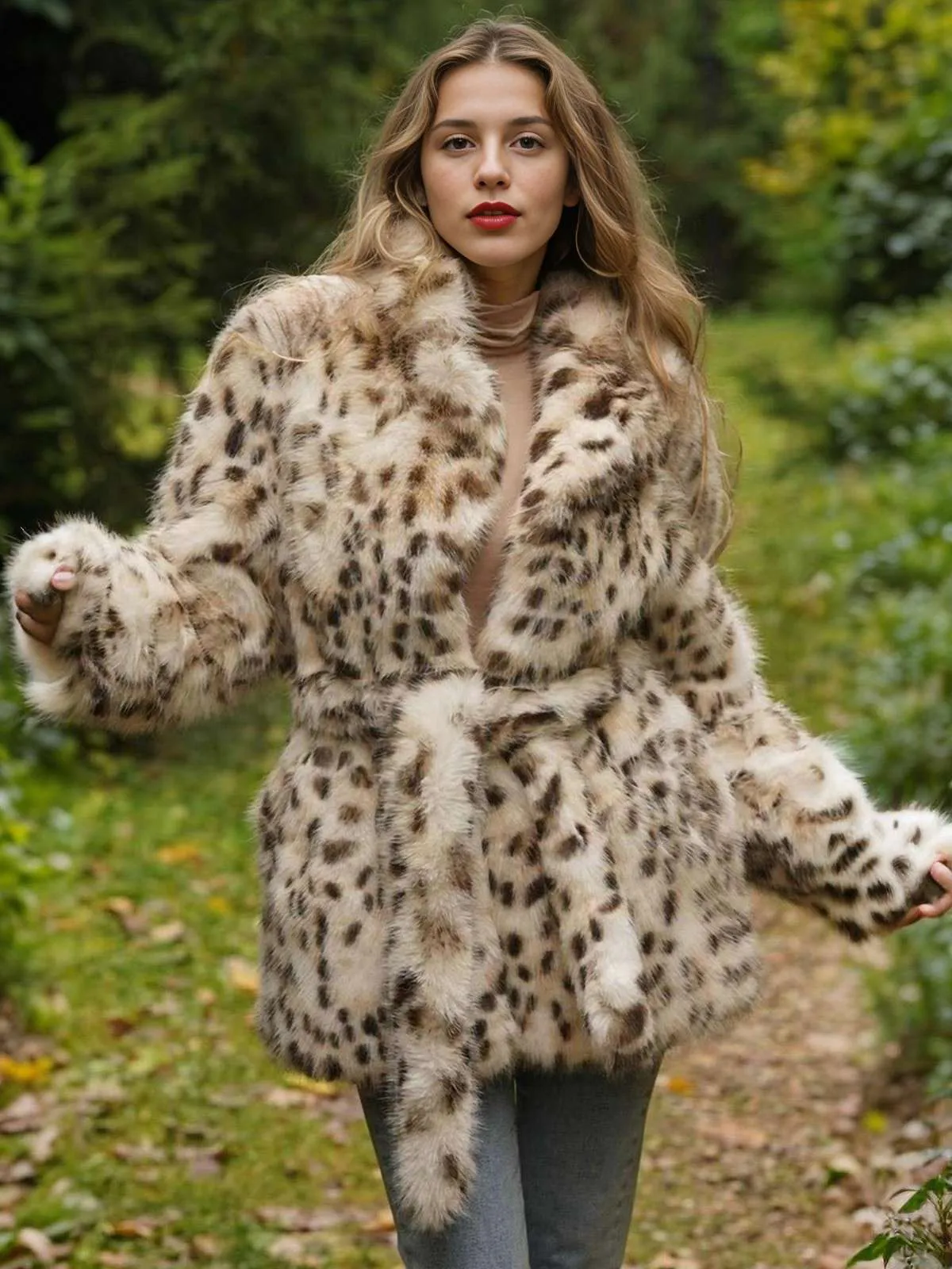 Leopard 1940s Imitation Fur Coat With Belt