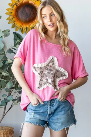 Leopard Star Patch Short Sleeve T-Shirt