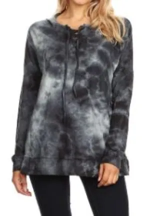 Lightweight Tie-Dyed Lace-up Hoodie Sweatshirt