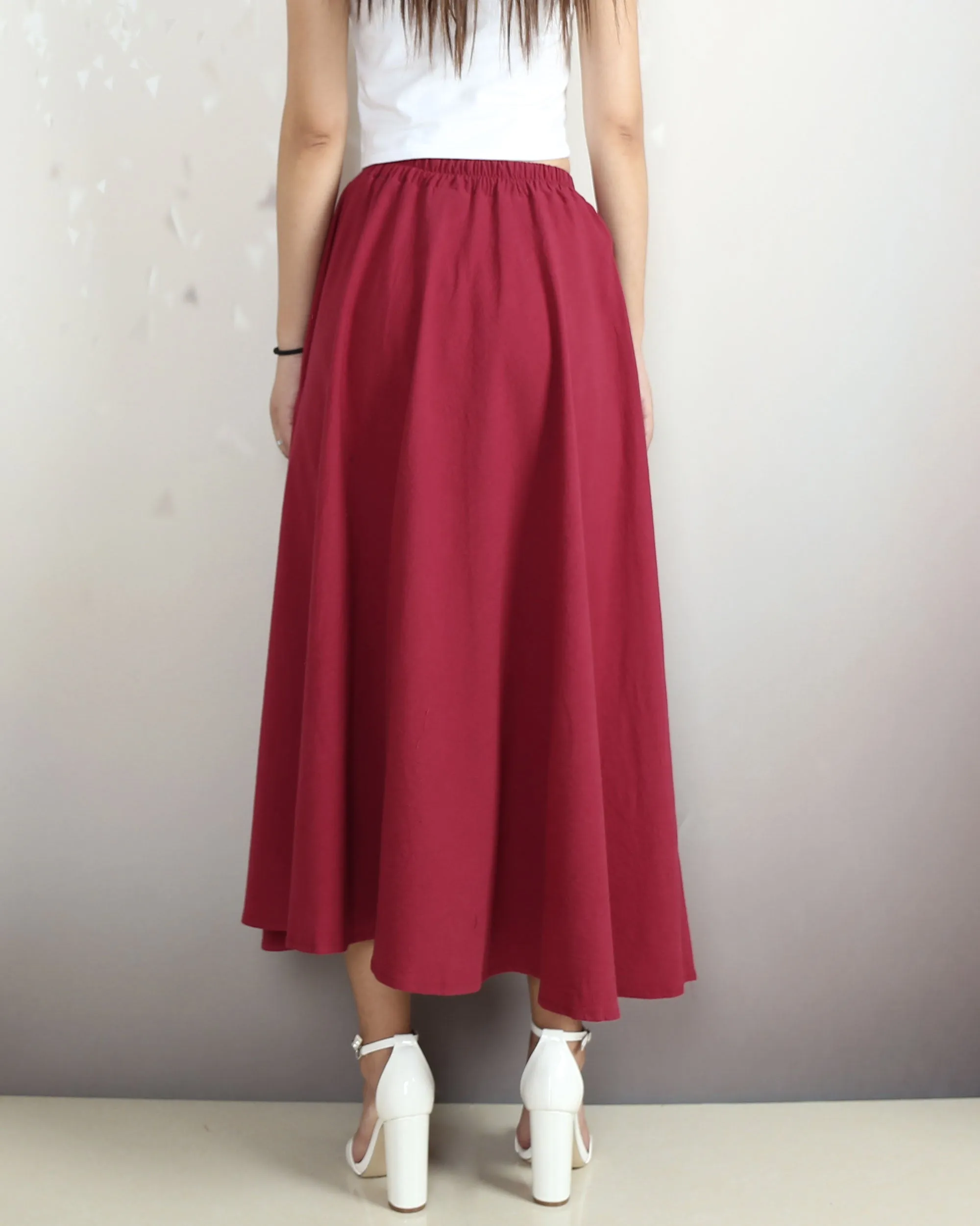 Linen skirt, Elastic waist skirt, Boho skirt with pockets, high waist skirt, flared skirt(Q1065)