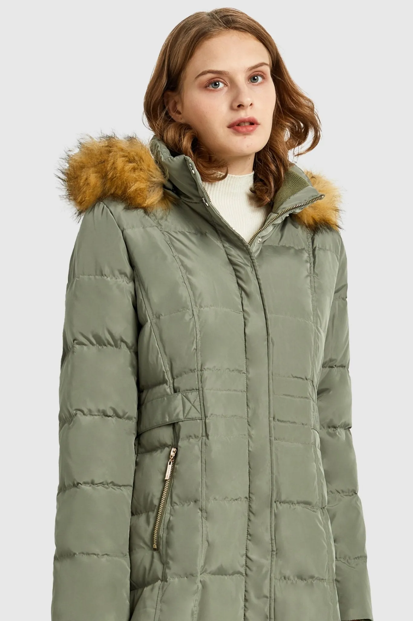 Long Faux Fur Hooded Down Coat