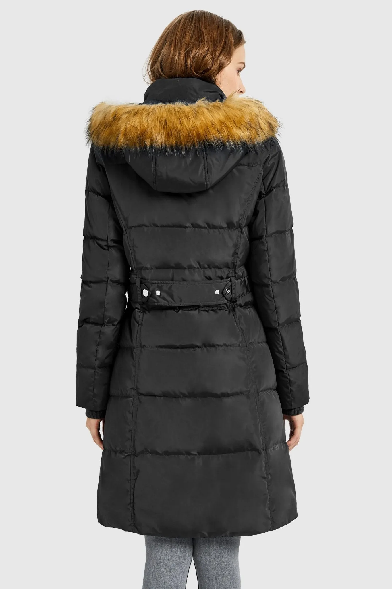 Long Faux Fur Hooded Down Coat