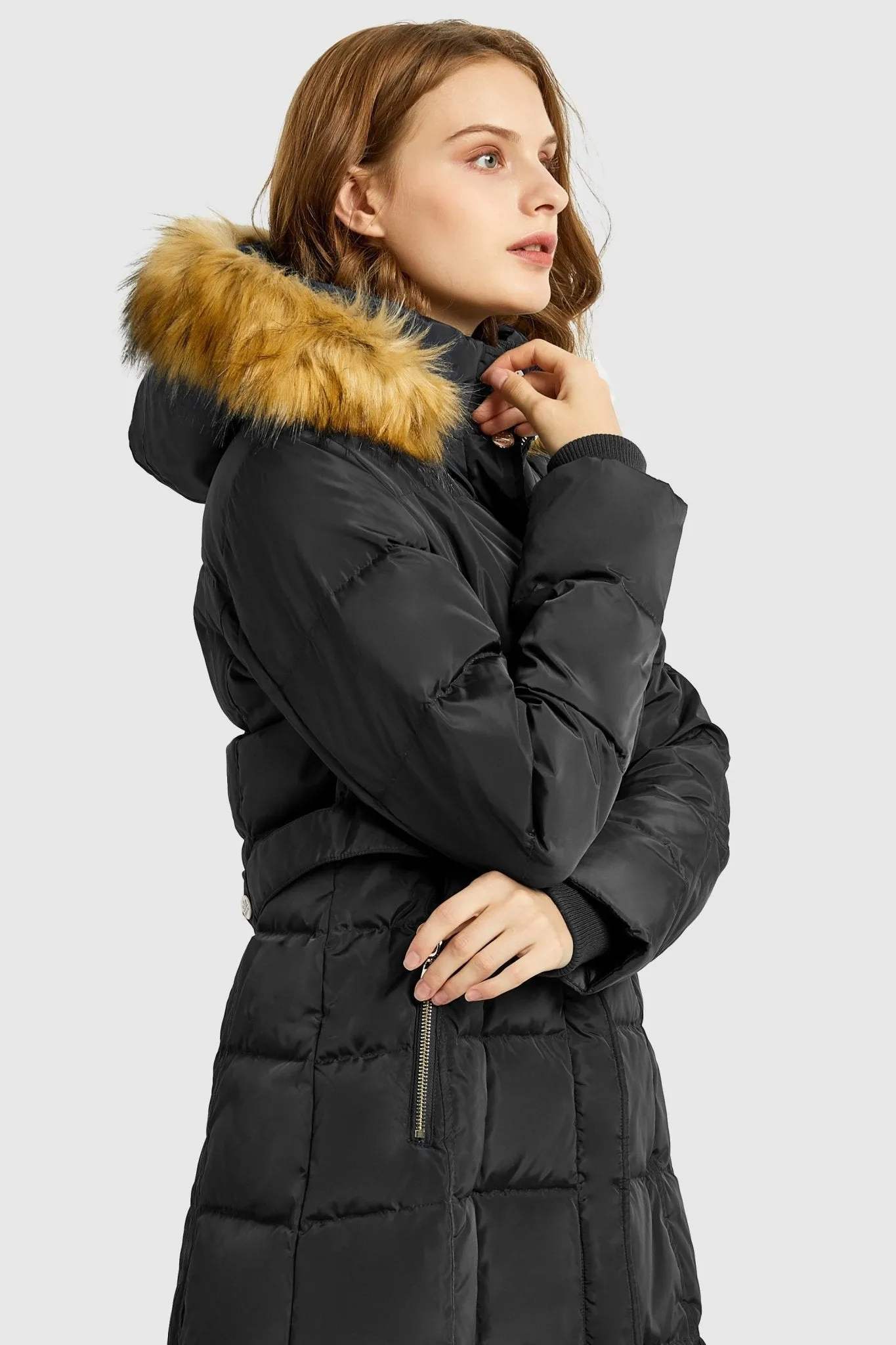 Long Faux Fur Hooded Down Coat