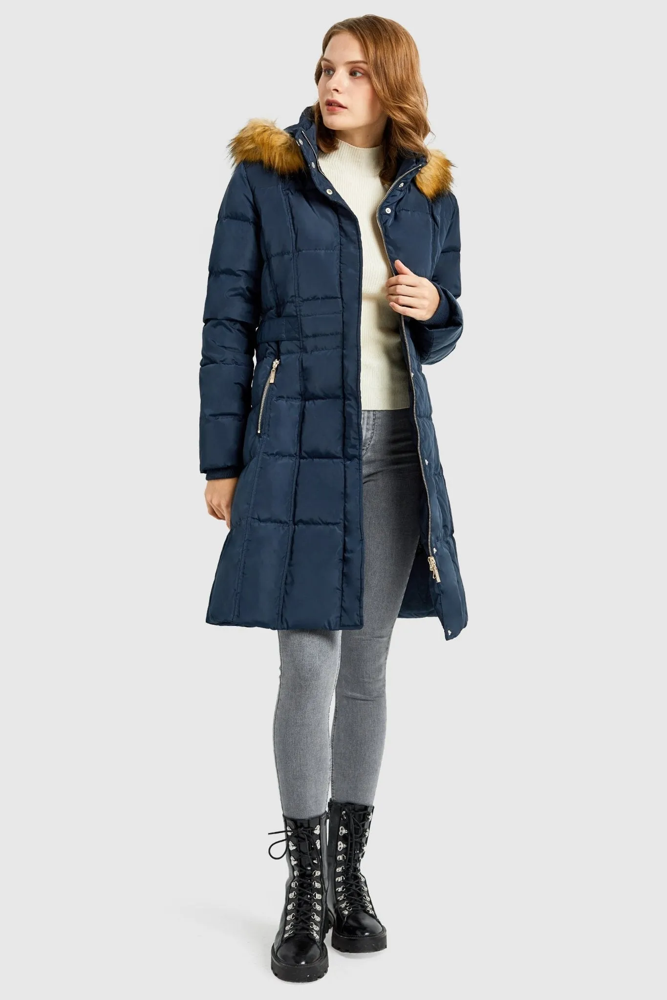 Long Faux Fur Hooded Down Coat