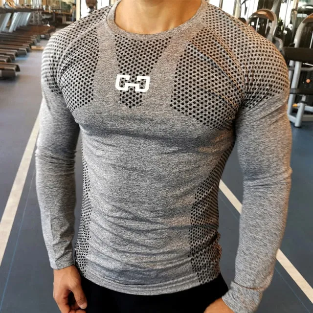 Long Sleeve T-shirt Men Running Sport Cotton Shirt Gym Fitness Training Shirt Male Bodybuilding Tee Tops