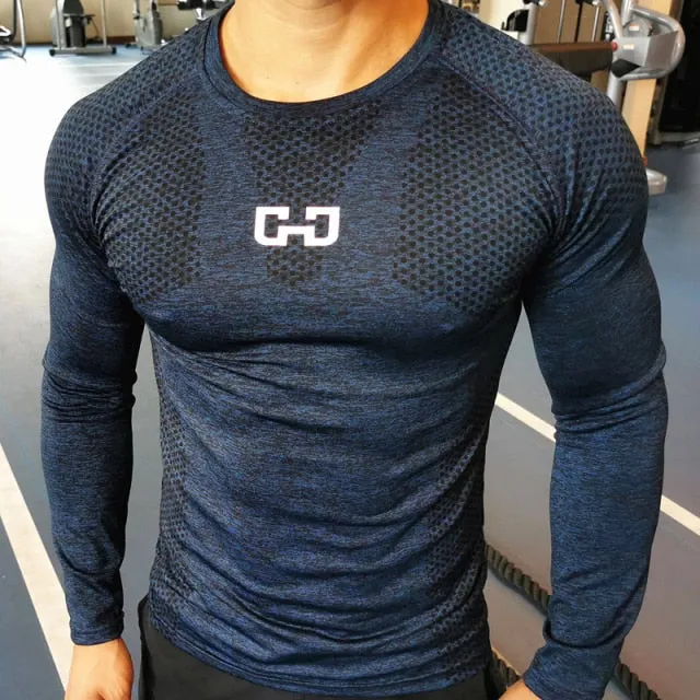 Long Sleeve T-shirt Men Running Sport Cotton Shirt Gym Fitness Training Shirt Male Bodybuilding Tee Tops