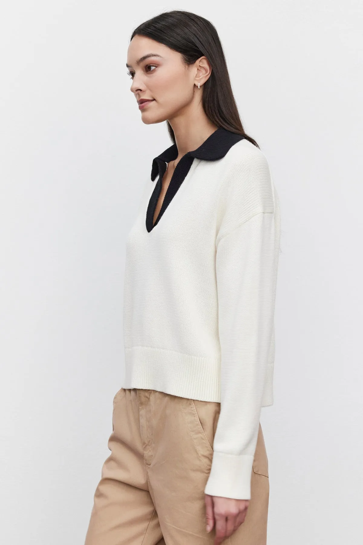 LUCIE COTTON CASHMERE POLO SWEATER