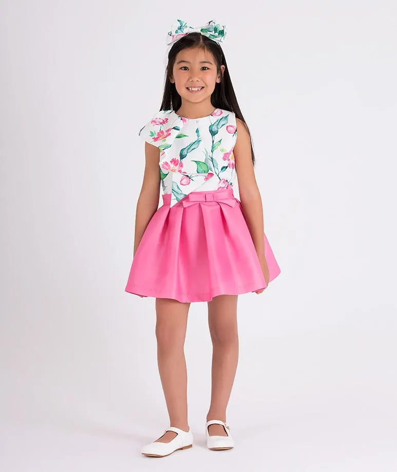 Mama Luma Girls Flared Classic Bow Skirt in Pink