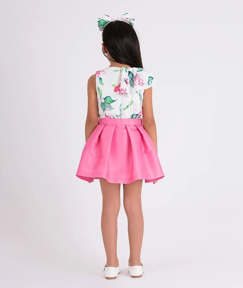 Mama Luma Girls Flared Classic Bow Skirt in Pink