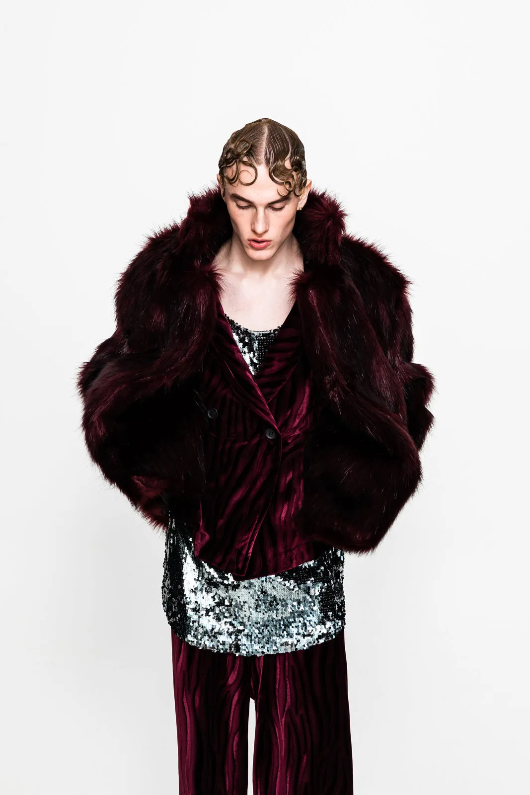 Mateo Faux Fur Jacket  Bordeaux