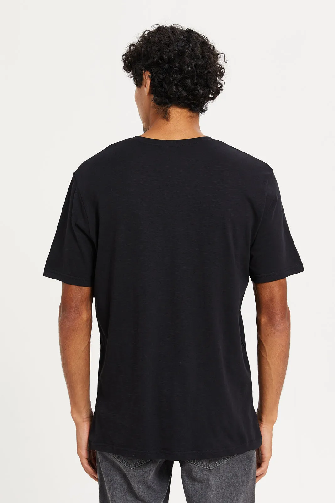 Men Black Henley T-Shirt