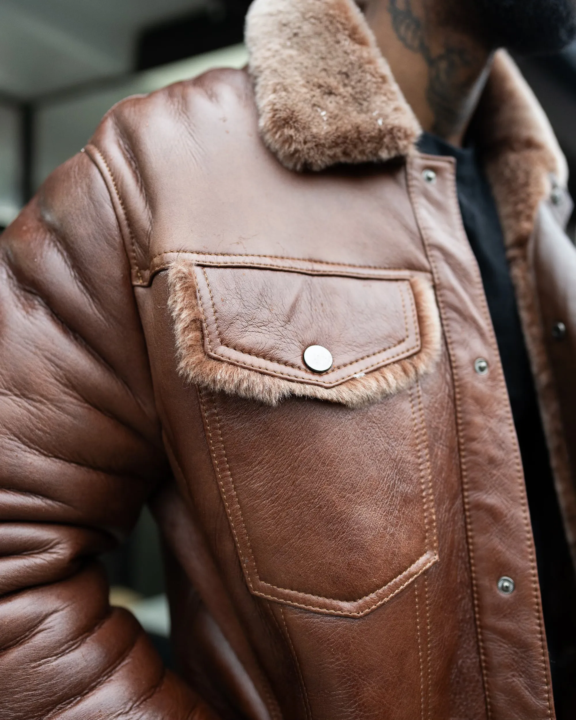 MEN SHEARLING-  BROWN BRISA DENIM (TOMMY EGAN EDITION)