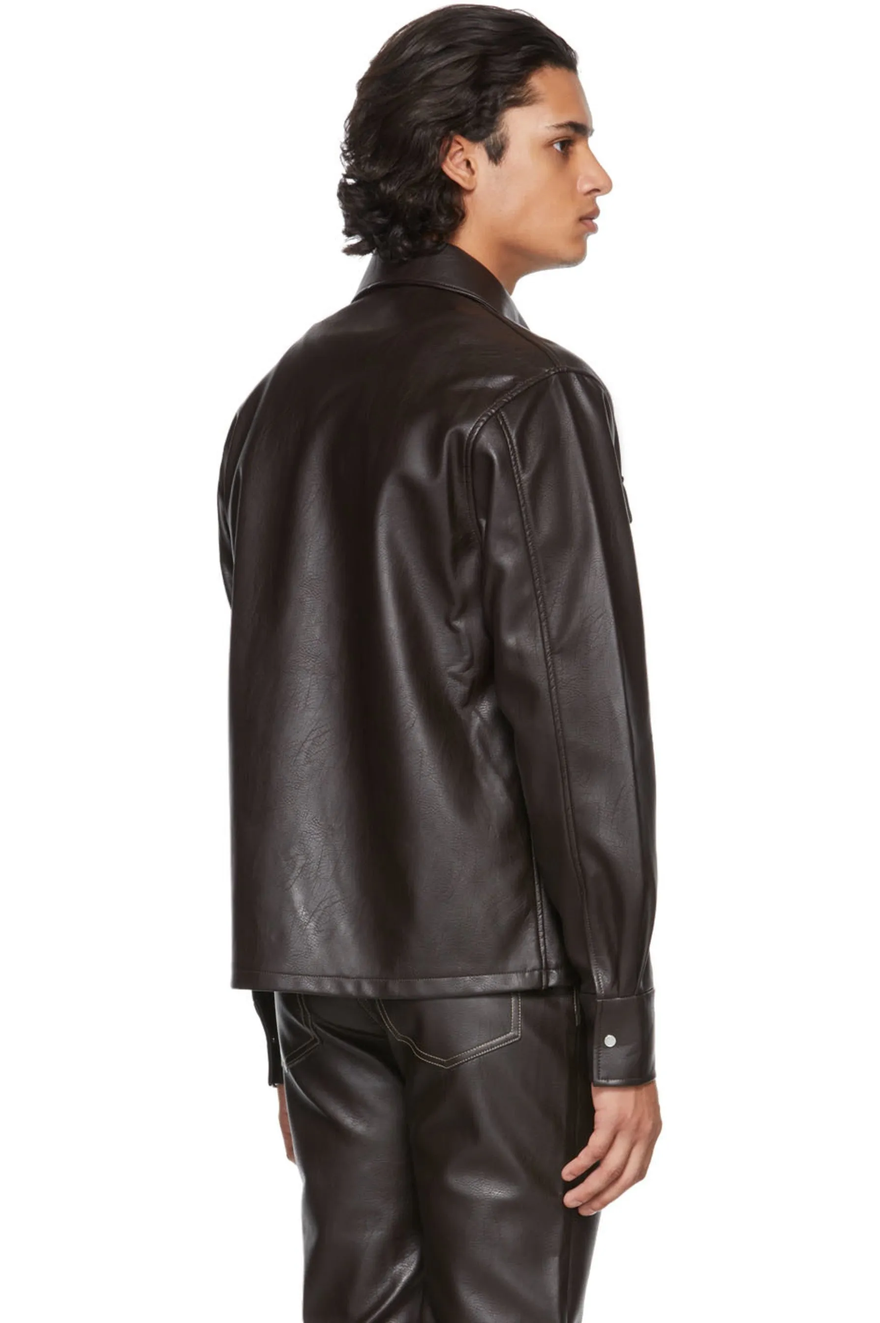 Men’s Black Leather Trucker Shirt