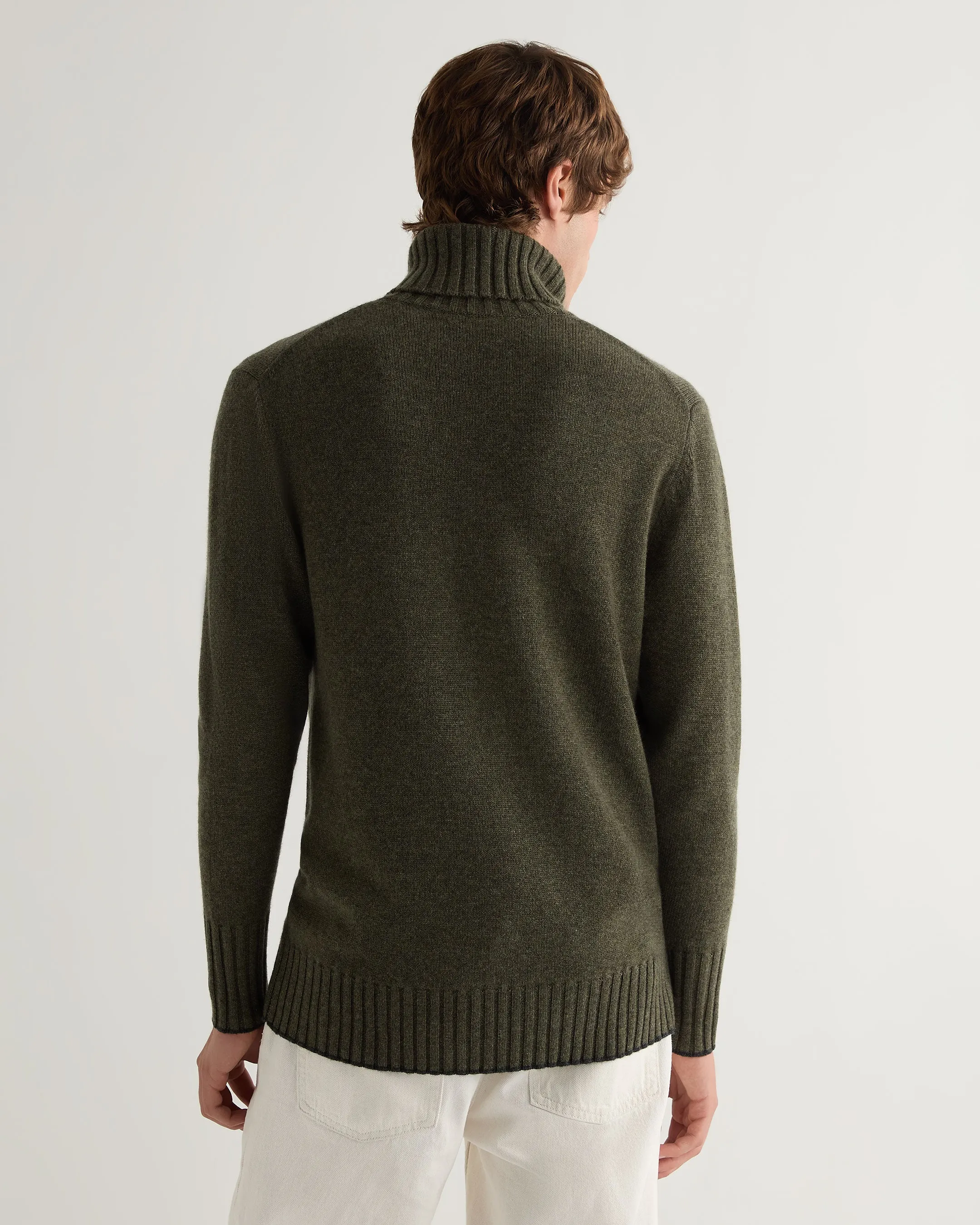 Men's Brompton Turtle Neck Cashmere Sweater Moss Green