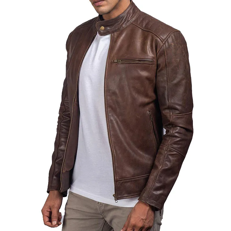 Men’s Brown Cafe Racer Leather Biker Jacket