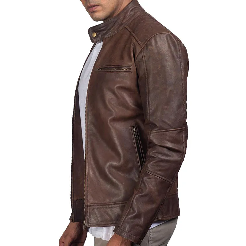 Men’s Brown Cafe Racer Leather Biker Jacket