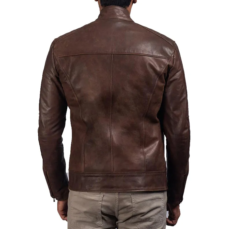 Men’s Brown Cafe Racer Leather Biker Jacket