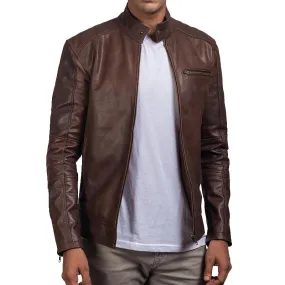 Men’s Brown Cafe Racer Leather Biker Jacket