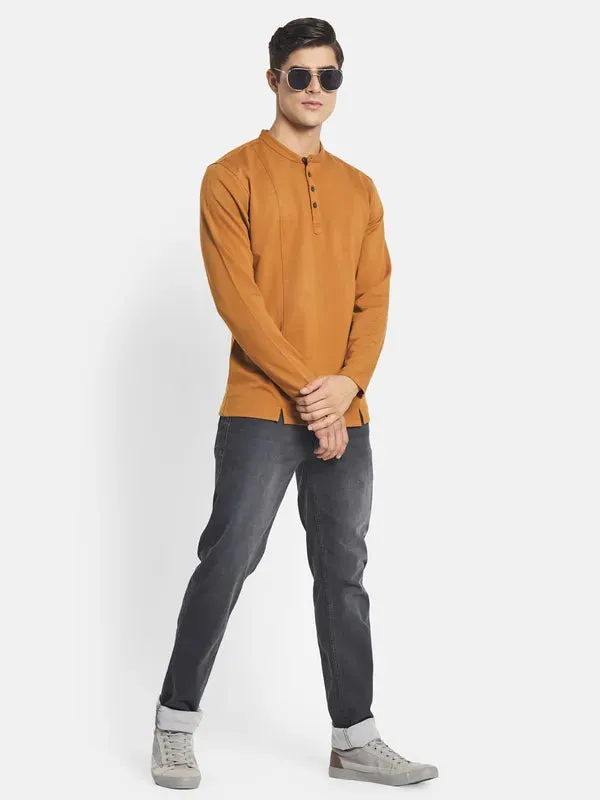 Mettle Men Brown Henley Neck T-Shirt