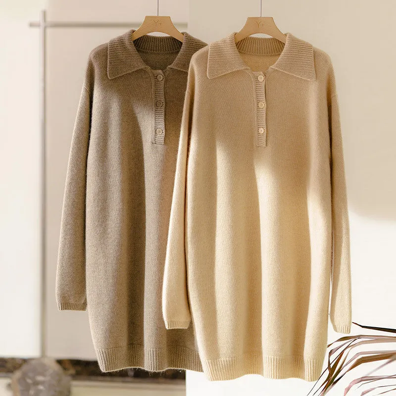 Mid-length POLO Collar Thickened Long-sleeved Pullover Sweater Cashmere