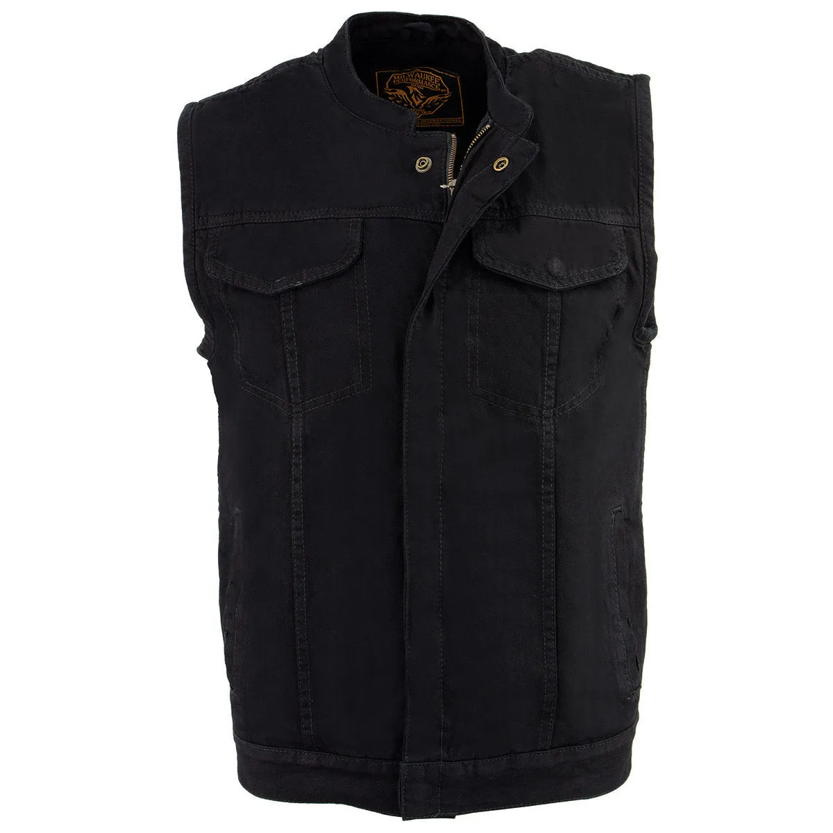 Milwaukee Leather MDM3000 Men's 'Brute' Concealed Snap Black Denim Club Style Vest w/ Hidden Zipper