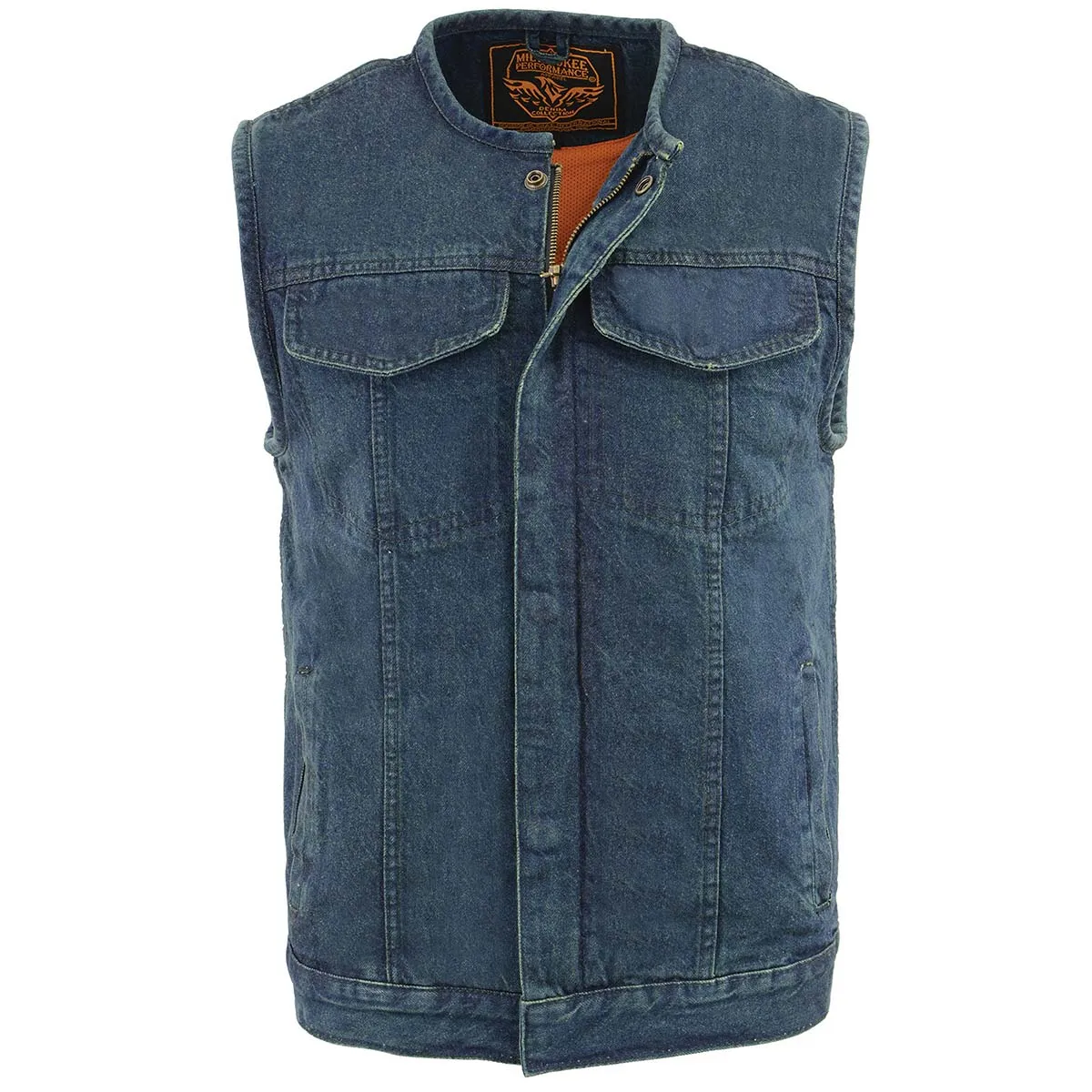 Milwaukee Leather MDM3001 Men's 'Covert' Blue Denim Collarless Club