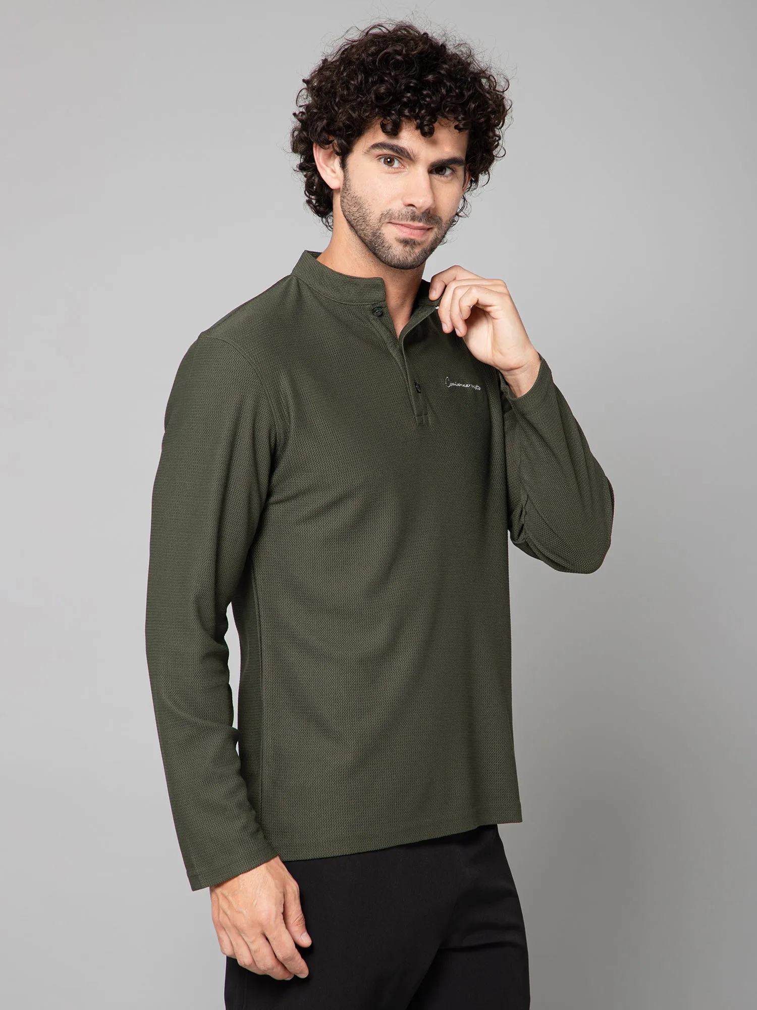 MINIMAL BUZZ THE HENLEY T-SHIRT-OLIVE