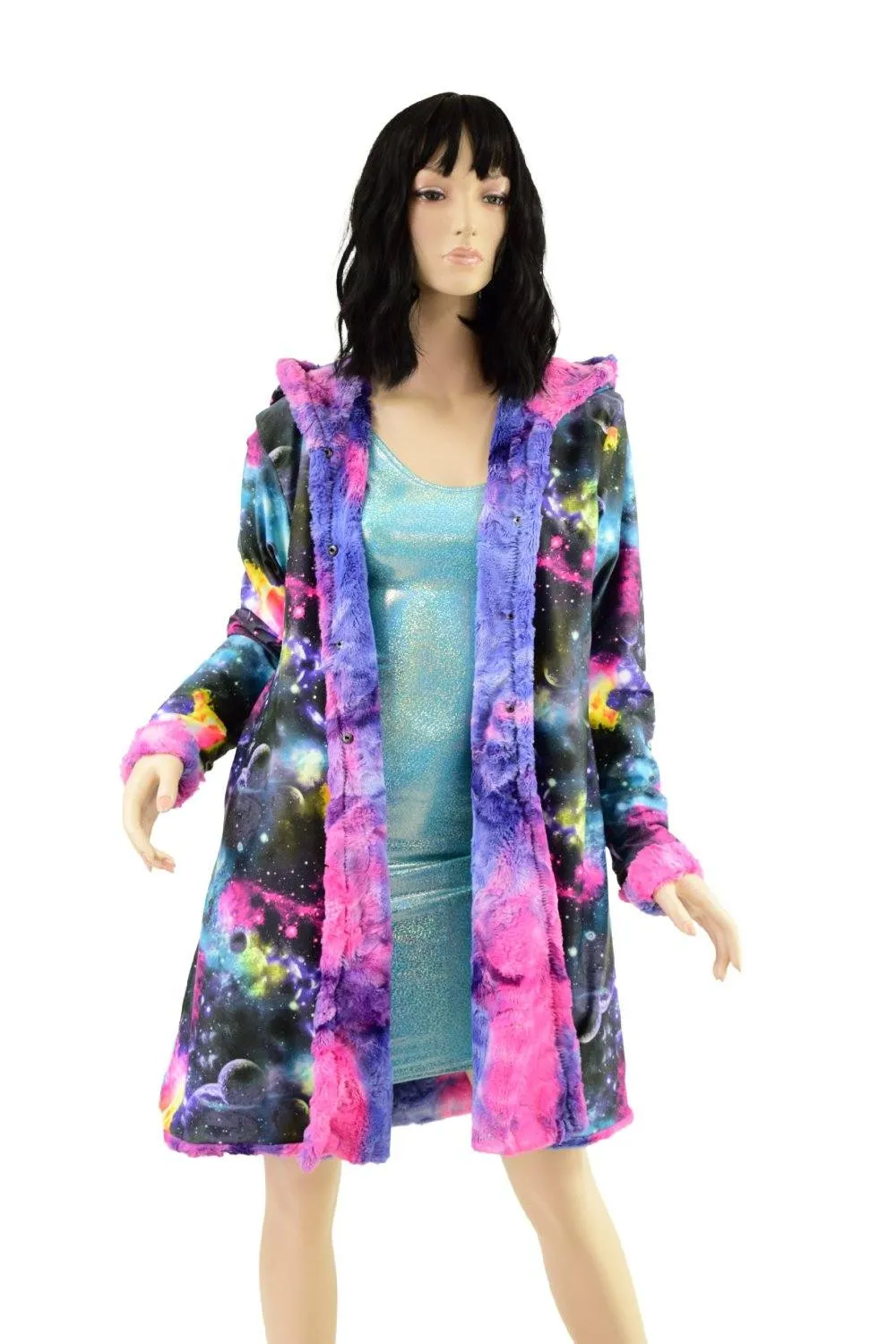 Minky A Line Reversible Coat in Razzle Dazzle and Galaxy