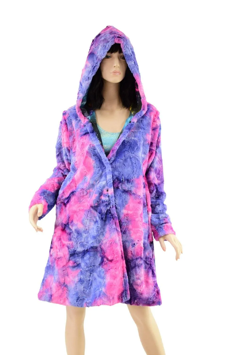 Minky A Line Reversible Coat in Razzle Dazzle and Galaxy