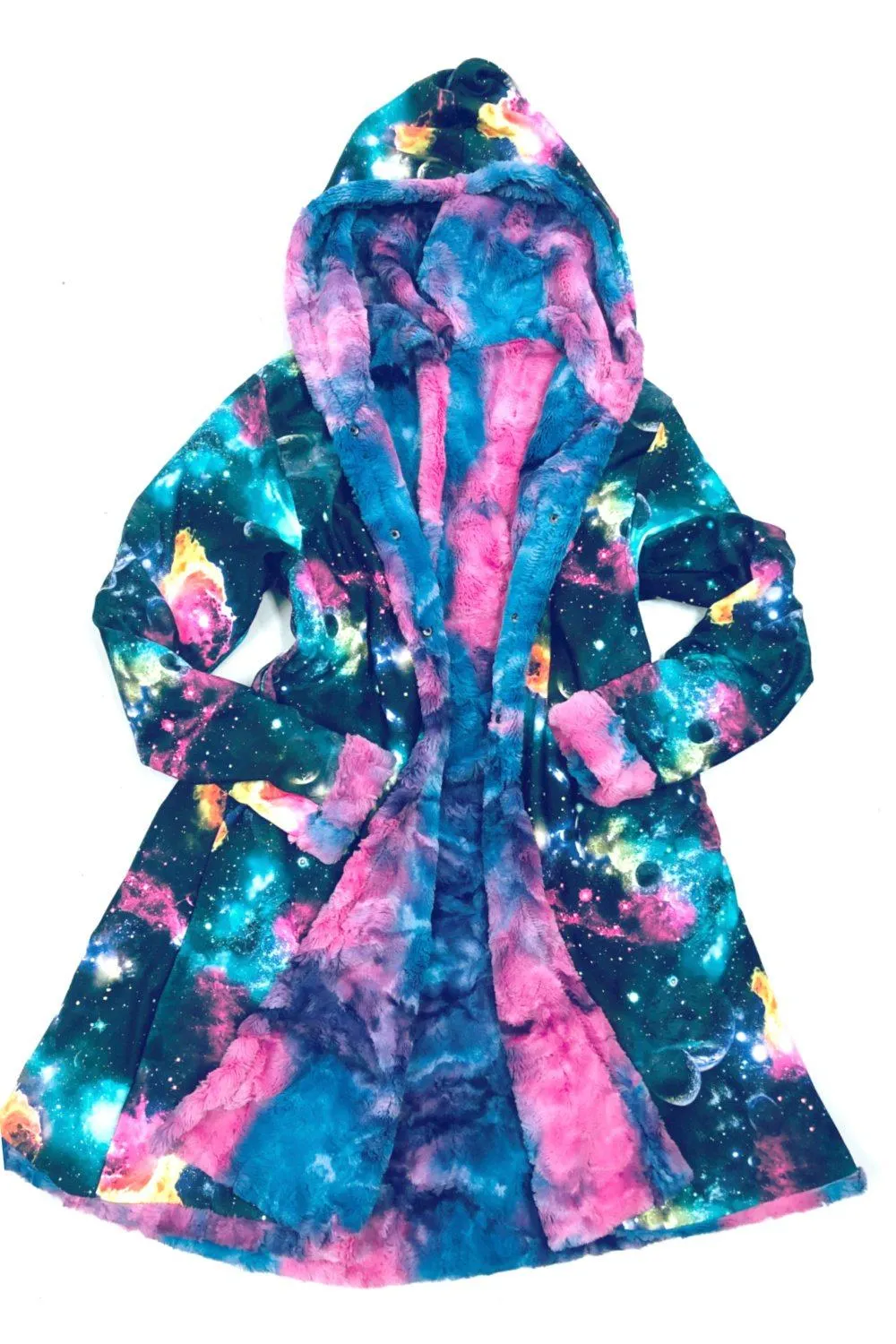 Minky A Line Reversible Coat in Razzle Dazzle and Galaxy