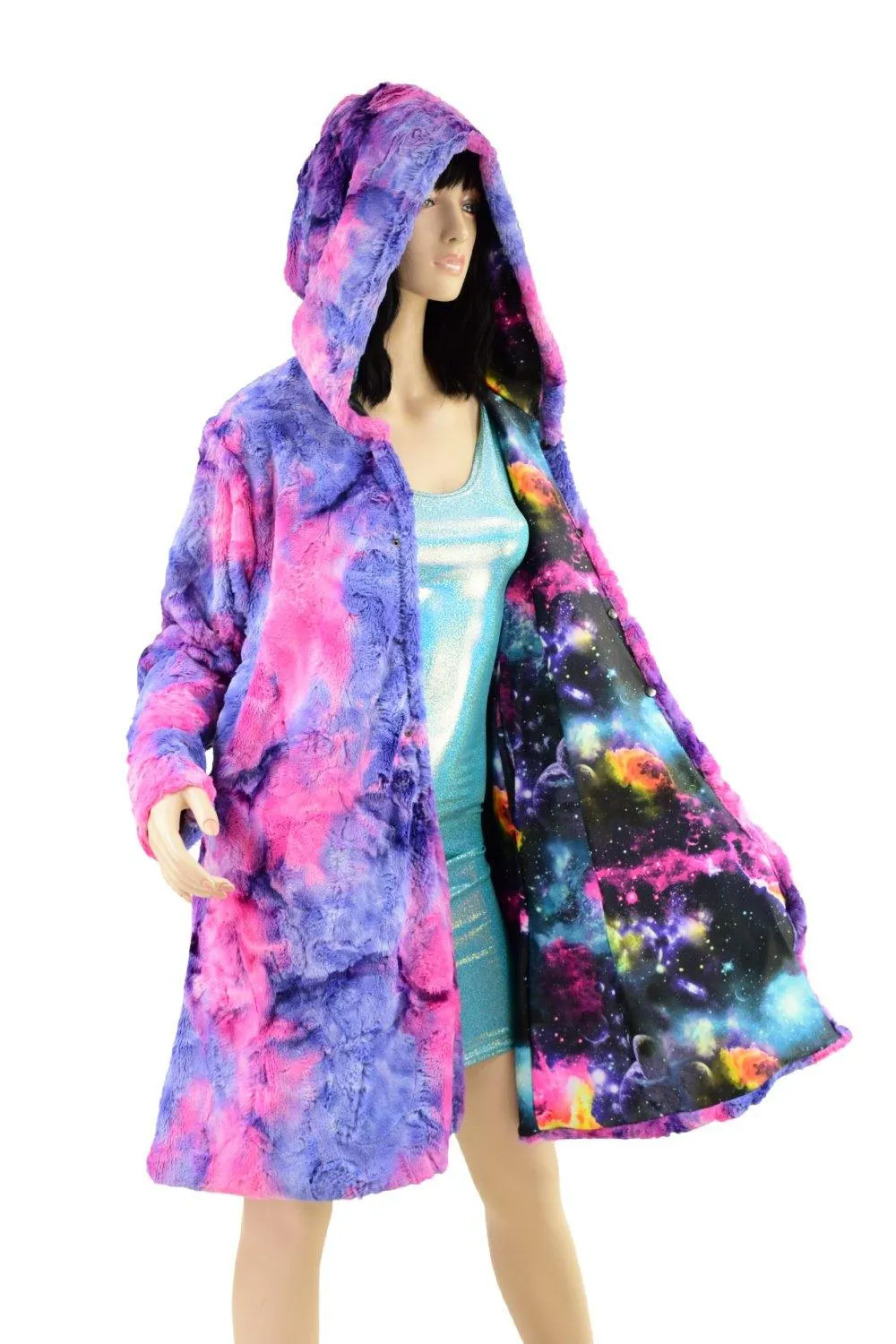 Minky A Line Reversible Coat in Razzle Dazzle and Galaxy