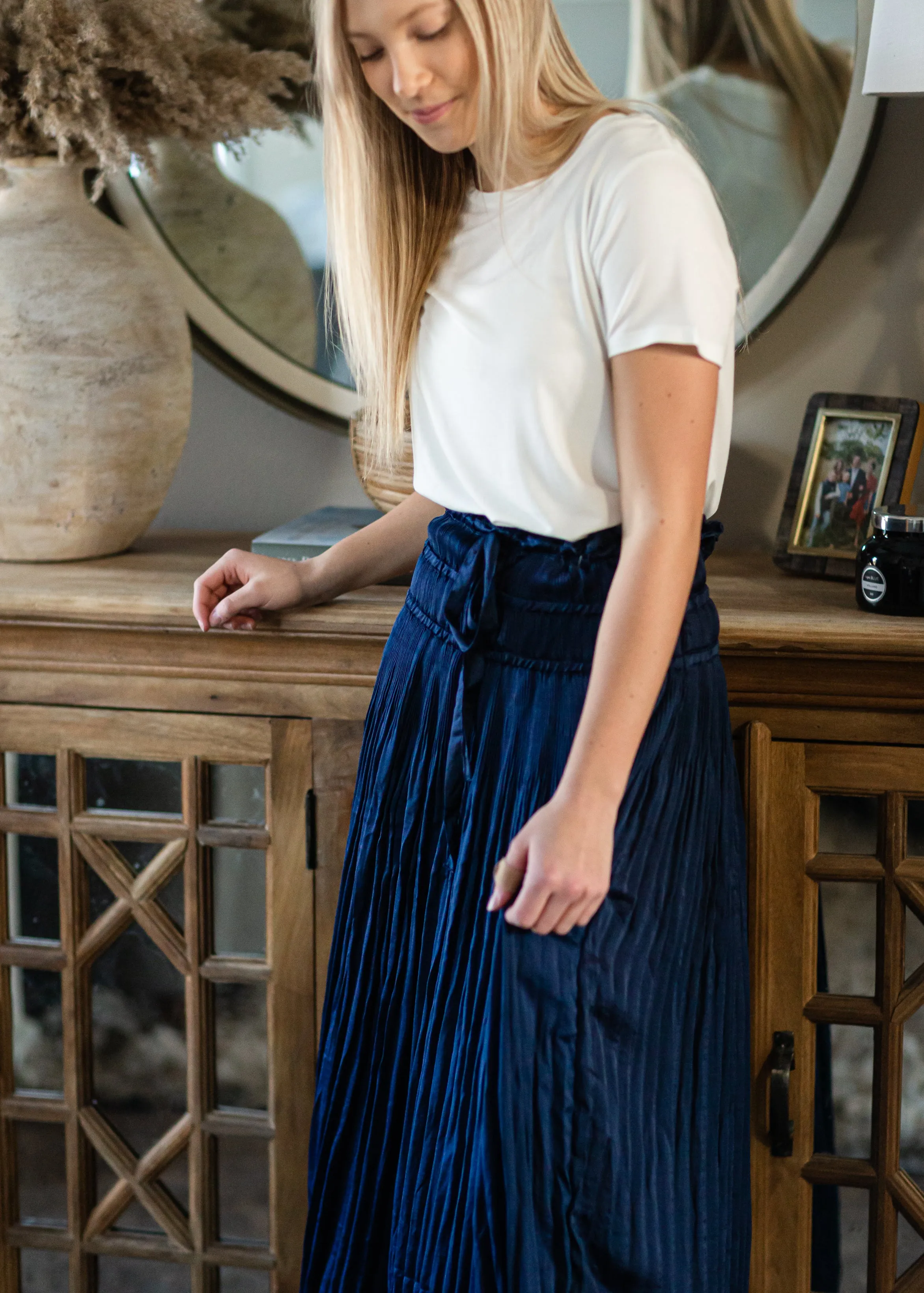 Navy Pleated Maxi Skirt - FINAL SALE