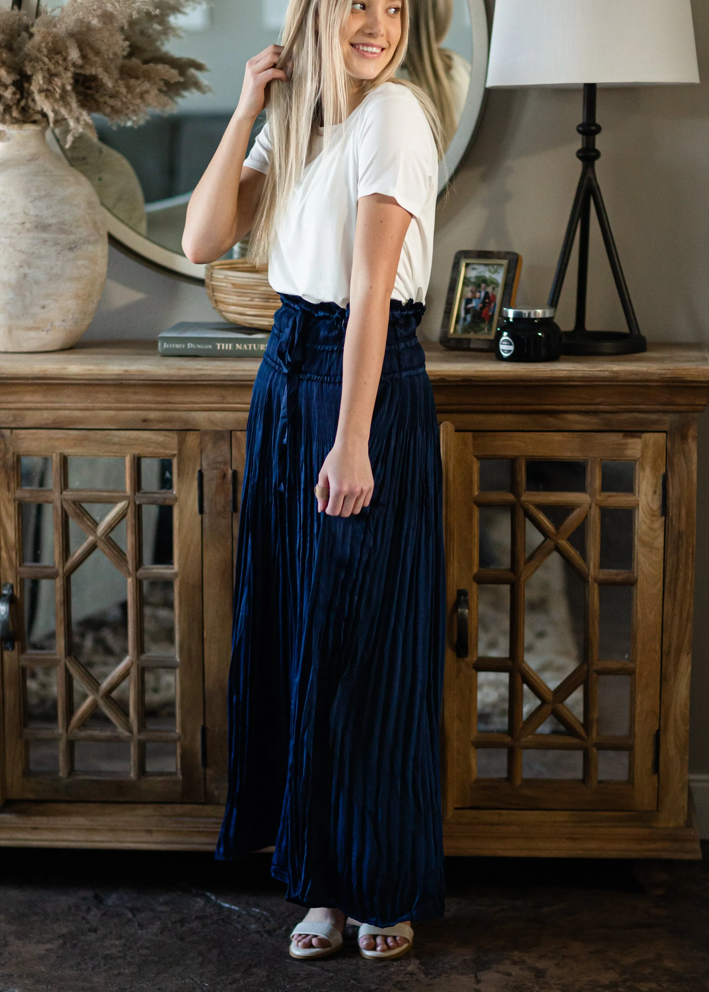 Navy Pleated Maxi Skirt - FINAL SALE