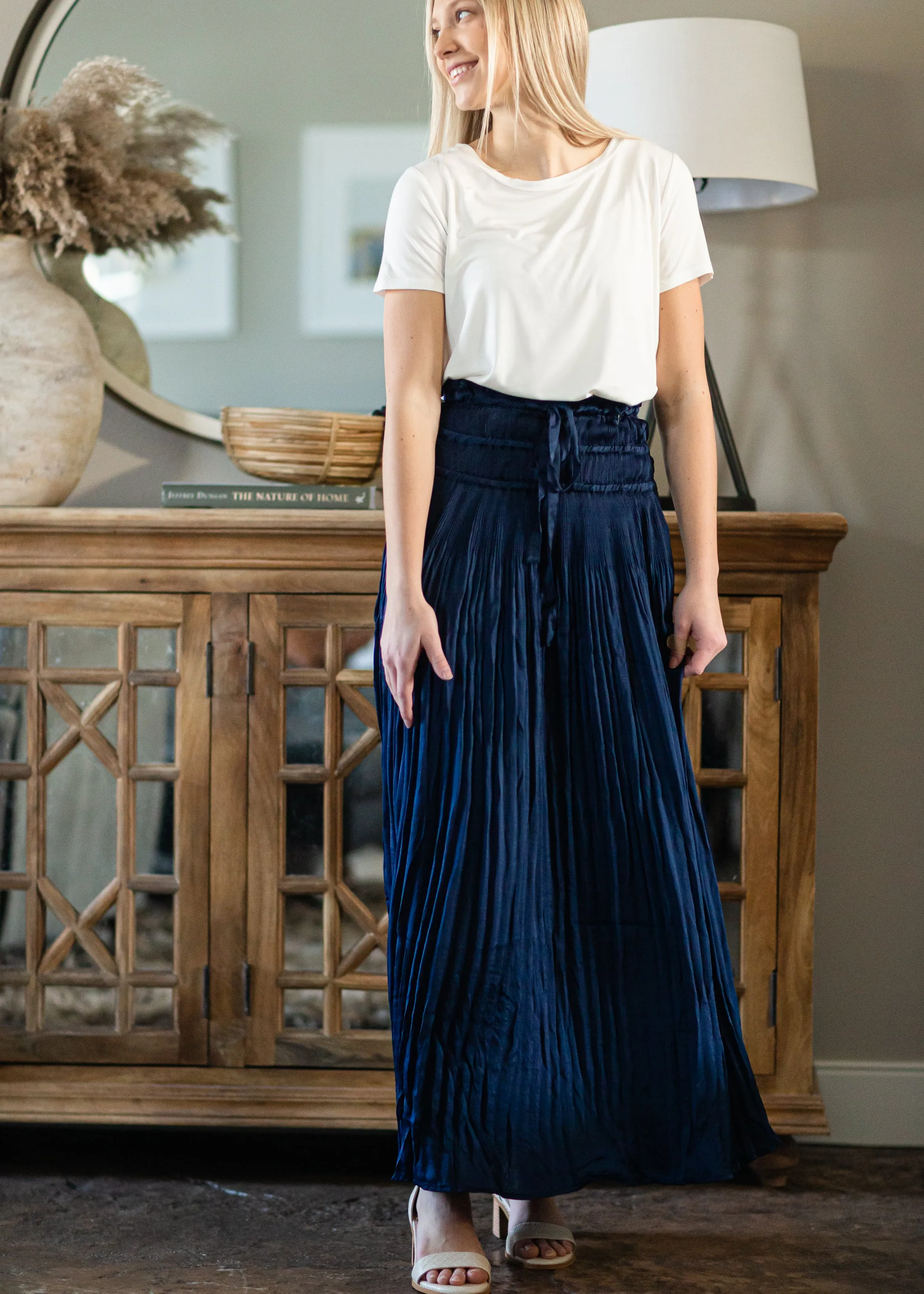 Navy Pleated Maxi Skirt - FINAL SALE