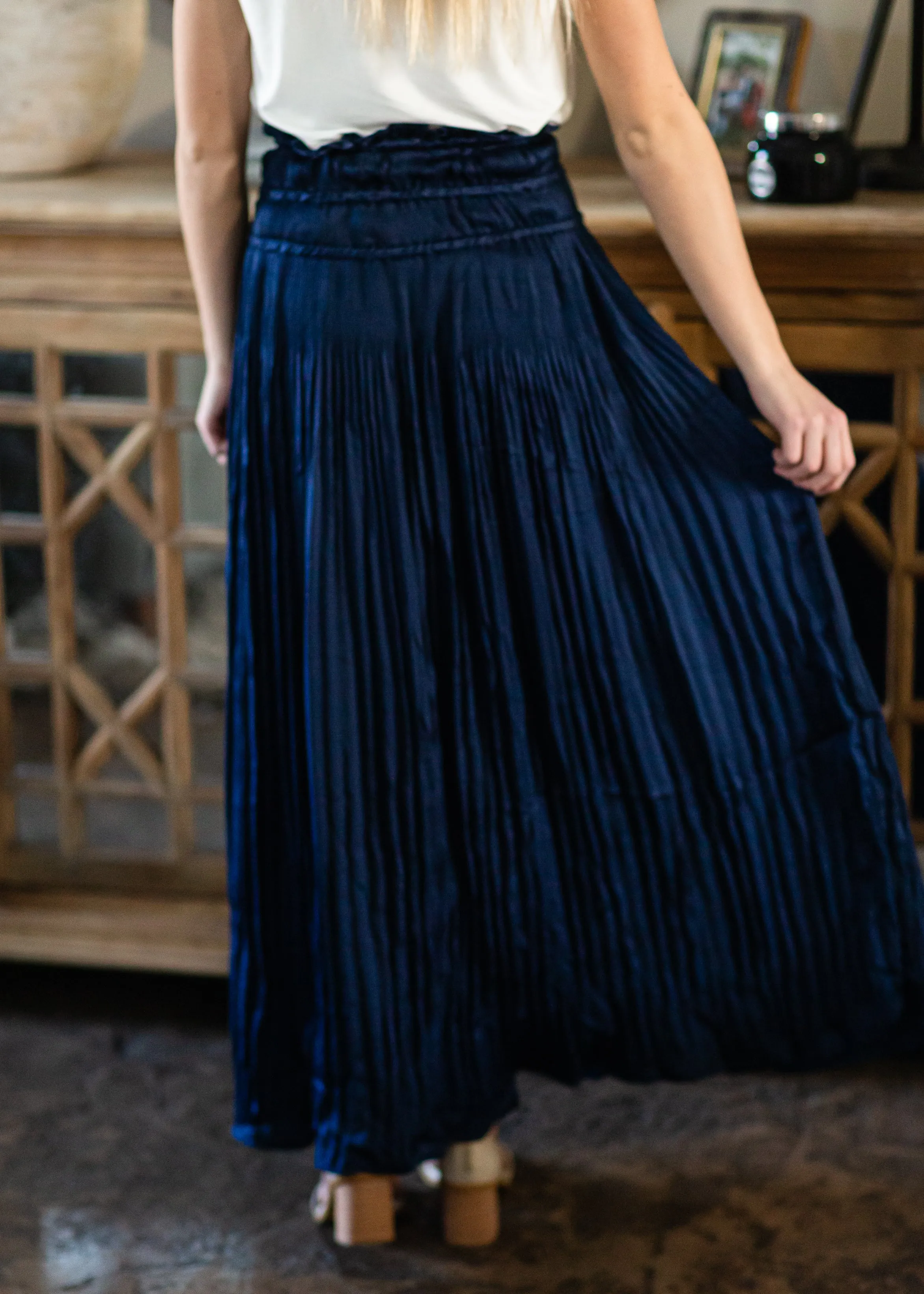 Navy Pleated Maxi Skirt - FINAL SALE