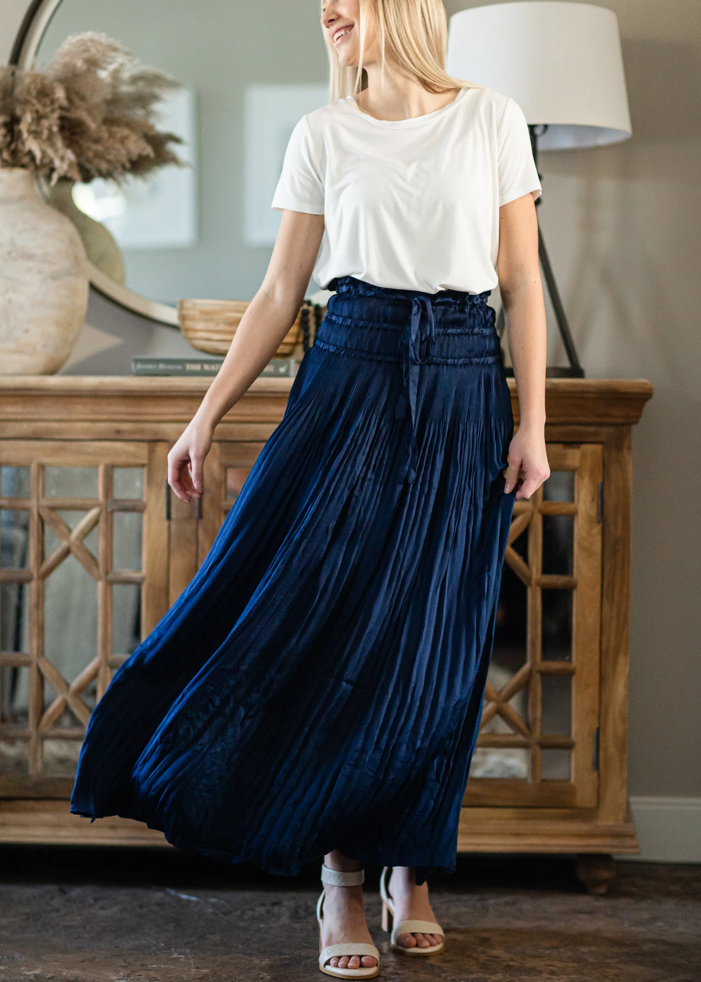 Navy Pleated Maxi Skirt - FINAL SALE