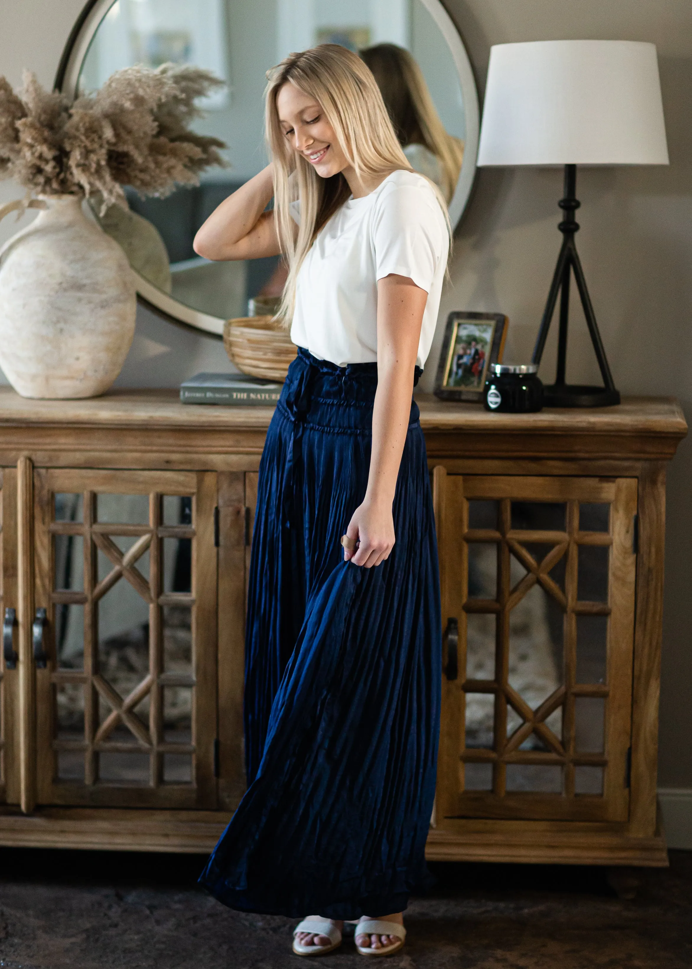 Navy Pleated Maxi Skirt - FINAL SALE