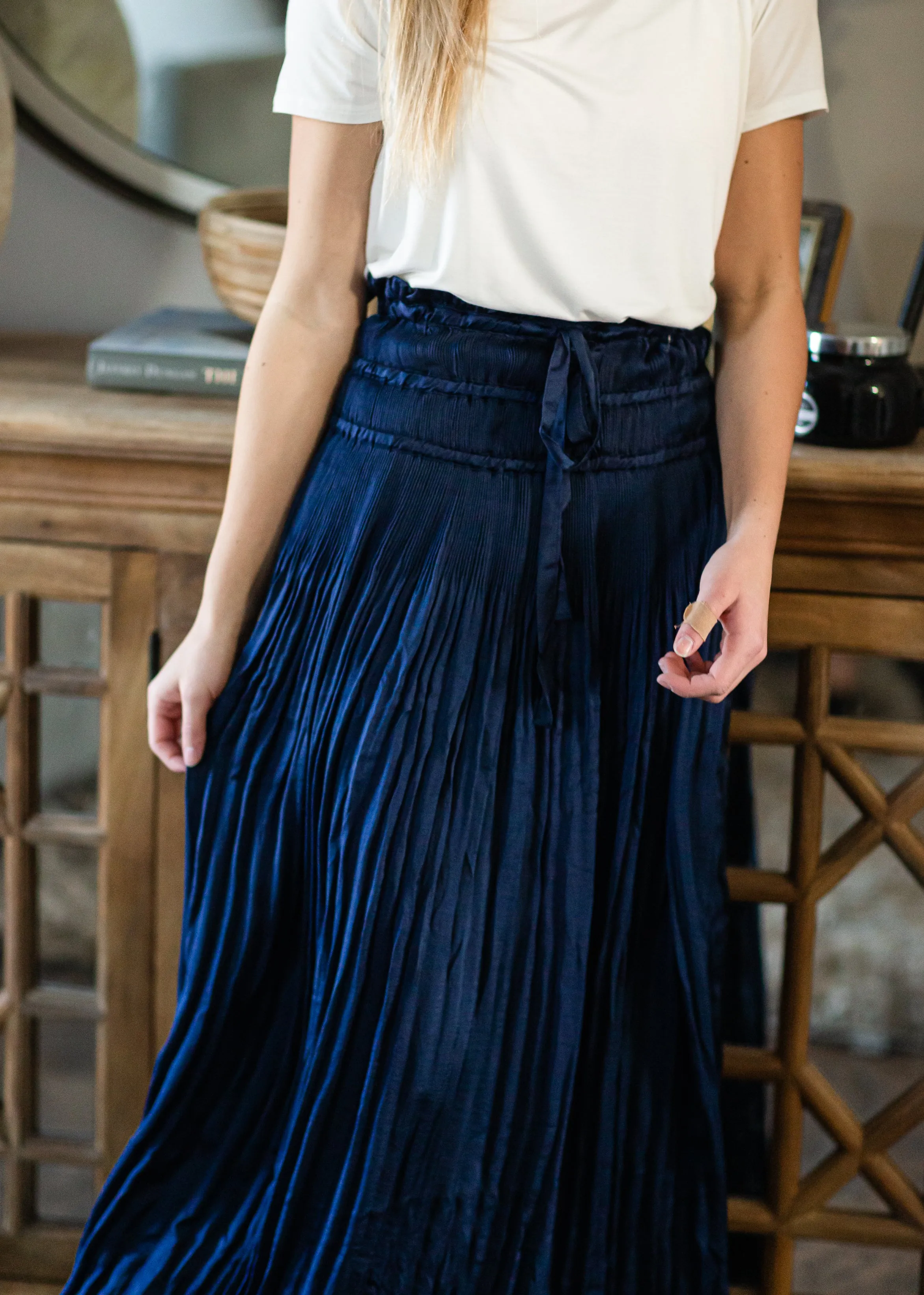 Navy Pleated Maxi Skirt - FINAL SALE