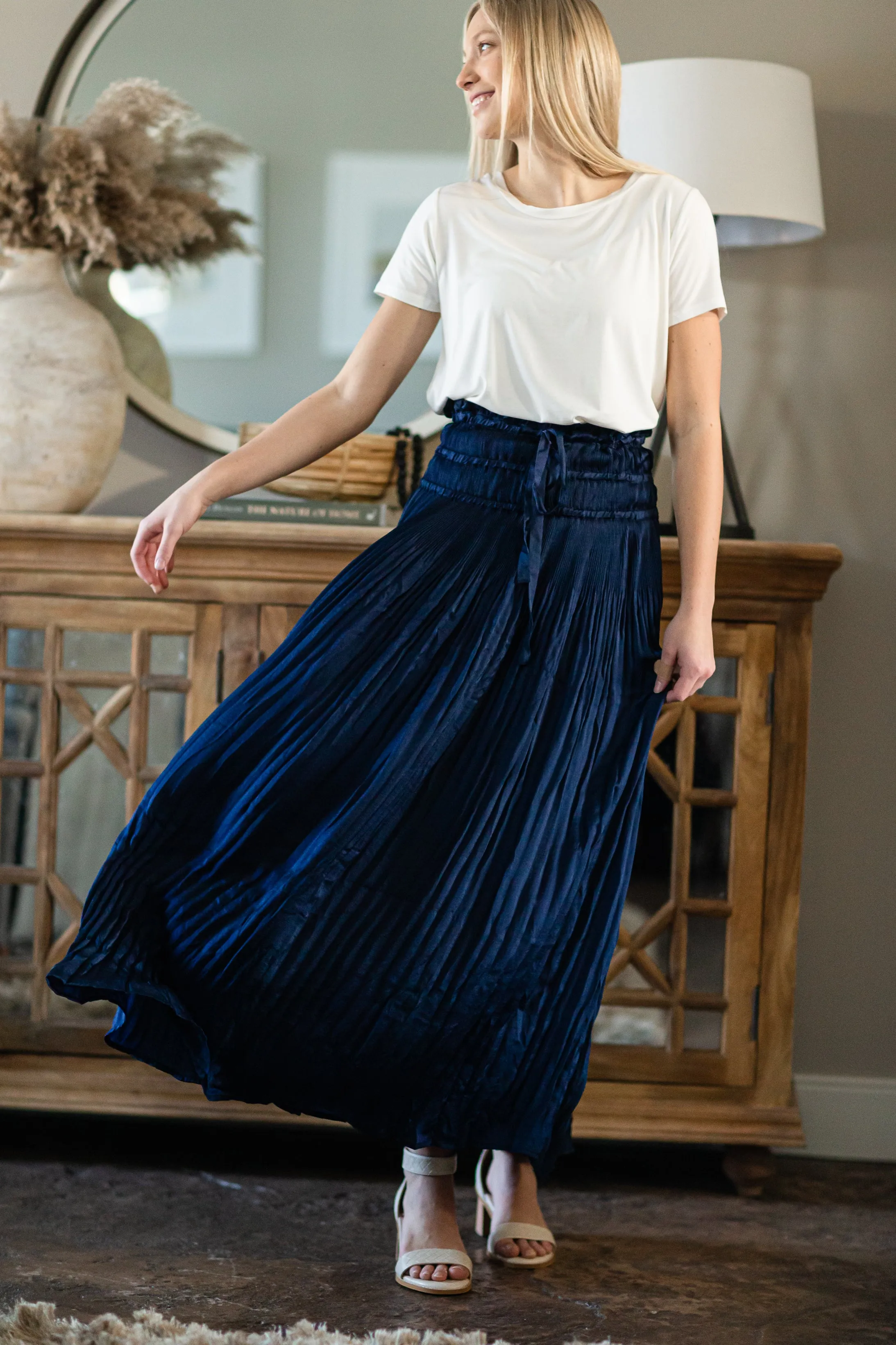 Navy Pleated Maxi Skirt - FINAL SALE