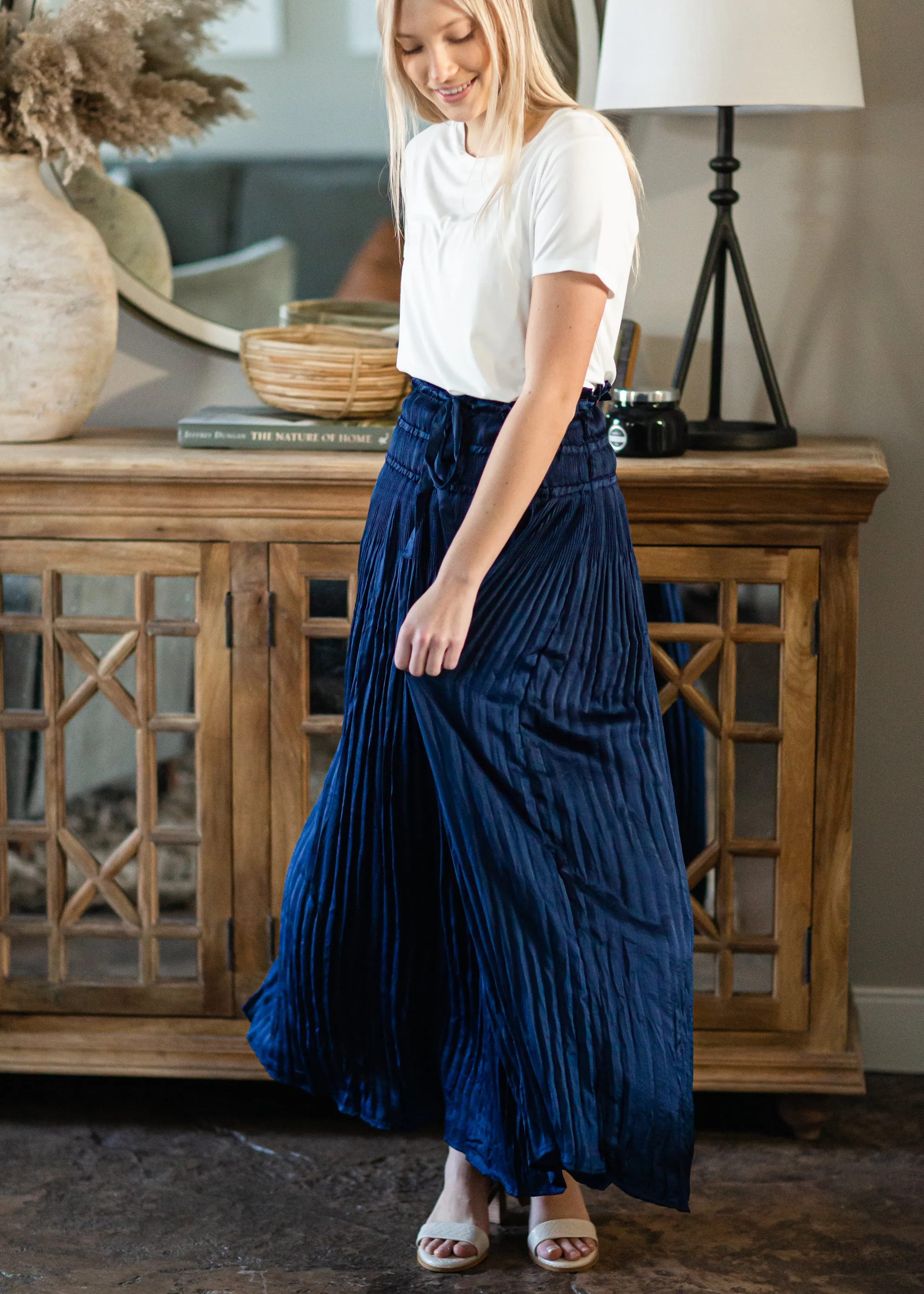 Navy Pleated Maxi Skirt - FINAL SALE