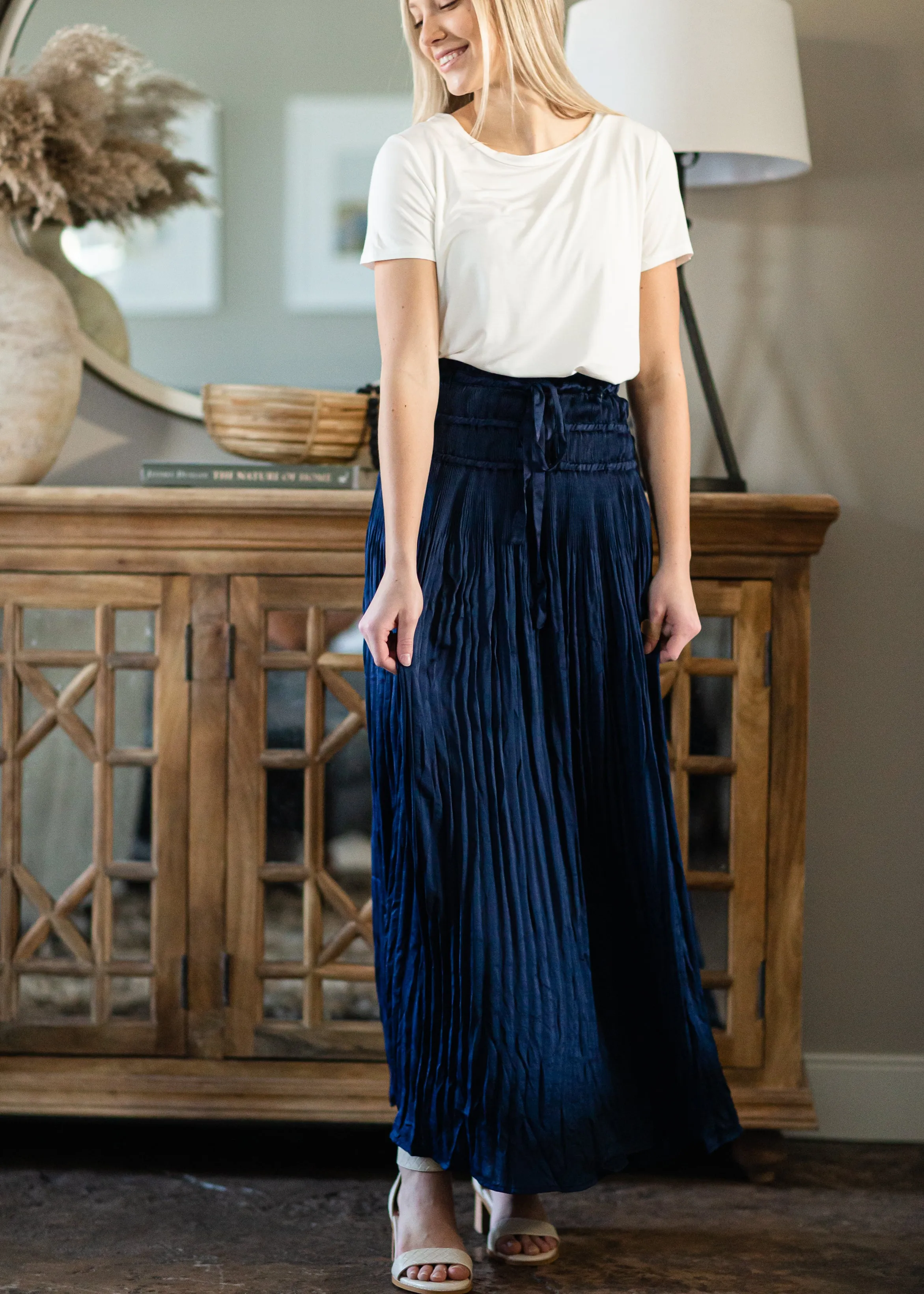 Navy Pleated Maxi Skirt - FINAL SALE