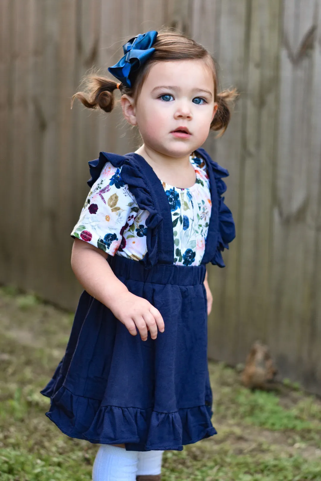 Navy Ruffle Suspender Skirt